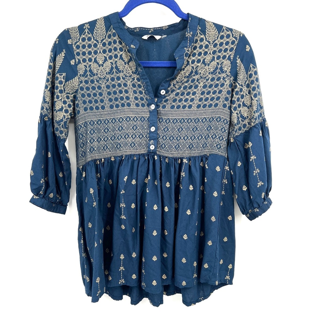 Max Fashion oho-Chic Indie Folkloric Whimsigoth metallic navy blouse babydoll S